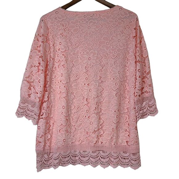 Investment Womens Size Large Floral Crochet Lace Overlay Peach Blouse 3/4 Sleeve - Picture 4 of 11
